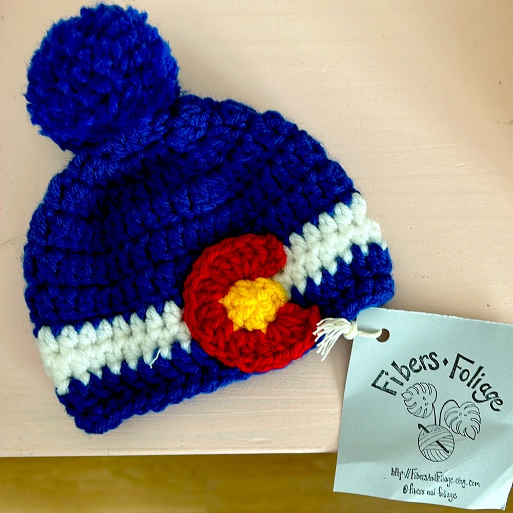 0-3 months infant Colorado beanie. Handmade NWT